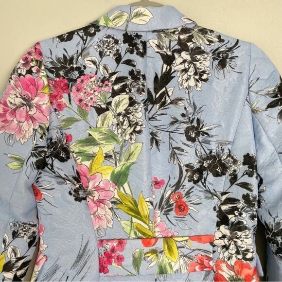 Carlisle Collection blue floral button front quilted coat jacket 2 - Picture 9 of 14